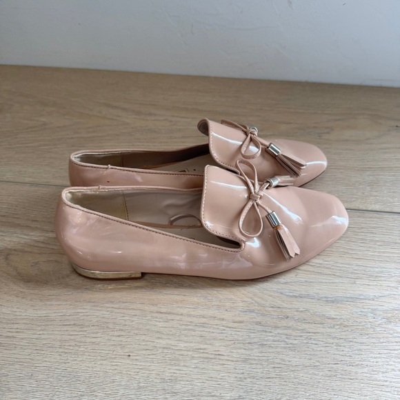 Zara Tan patent Leather tassels bow shoe with gold heel size 37 - Picture 2 of 5